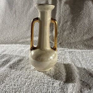 Elegant Cream and Gold Dual-Handle Vase